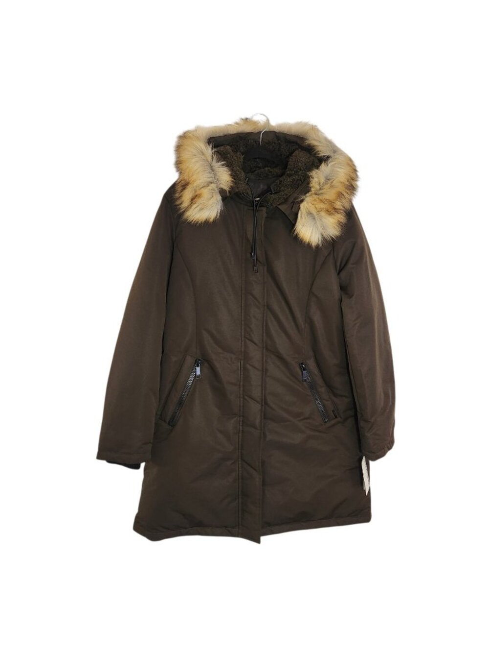 Nine West Olive Hooded Parka Jacket Removable Faux Fur NWT Size XL